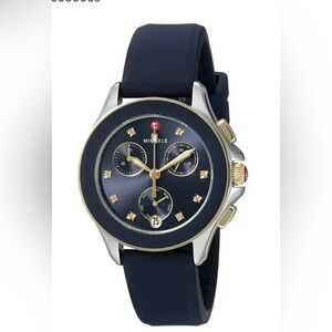 Sale Michele Cape Chronograph Blue Dial Yellow Topaz Markers FULL SET w TAG